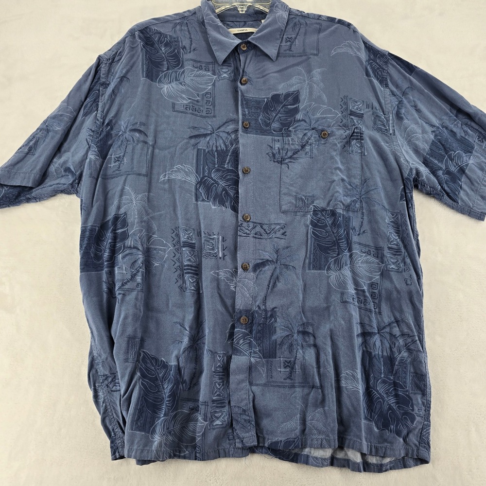 Campia Moda Shirt Mens XL Button Front Tropical Palm Leaf Rayon Short Sleeve‎